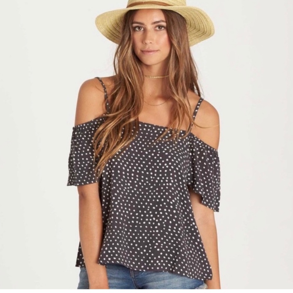 Billabong summer nights black and white polka dot off shoulder top